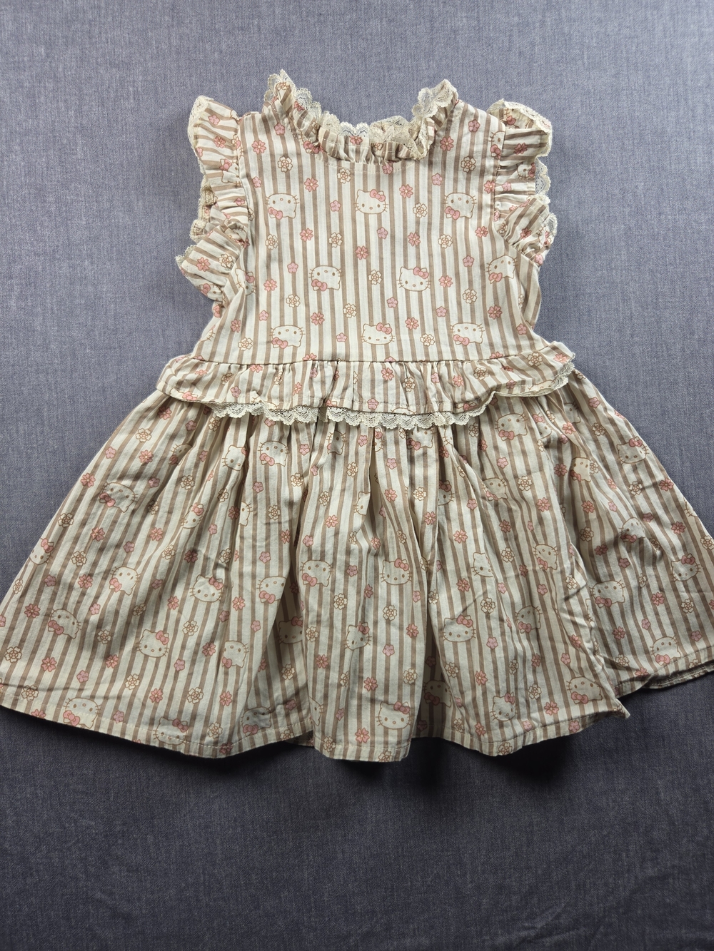 Hello Kitty Cream & Pink Ruffle Trim Dress